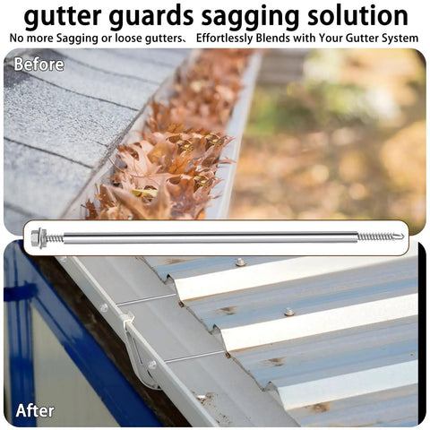 30 Pack 8 Inch Stainless Steel Gutter Screws With 304 Stainless Sleeves for fixing sagging gutters, installation example