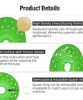 Diagram of 5-Piece 4.5 Inch Glass Cutting Discs For Angle Grinder showing high density emery, porous design, and spacer ring features.
