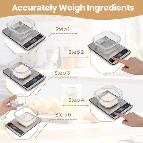 Ultra Precise Kitchen Scale With 11 Lb Capacity And 0.05 Oz Or 1 G Increments, Tare Function, LCD Backlit Display, Stainless Steel Platform