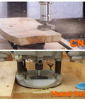Pro Series Four Wing CNC Spoilboard Surfacing Router Bit Three Inch Cutting Diameter With One Half Inch Shank For Woodworking Milling Carbide Tipped Replaceable Blade Flat Slab Surface Tool in use on CNC and handheld routers