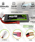 Two Pack 7.4V 1500mAh 50C LiPo Battery 2S with Soft Case Deans T Connector for Foamy RC Planes Helicopters and Drones