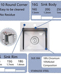 Diagram of 15x15 Inch Bar Sink Drop In Topmount Stainless Steel Square Single Bowl Kitchen Sink With Grid And Drain details.