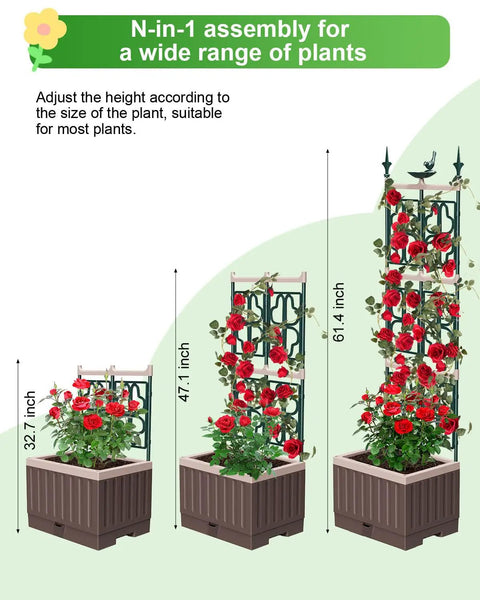 Raised Garden Bed Planter Box With Trellis 61.4 Inch Self Watering System For Climbing Plants Indoor Outdoor Garden