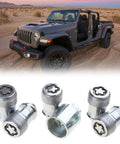Heavy Duty Wheel Locking Lug Nut Kit For Auto Techs And Adventure Buffs M14x1.5 Anti-Theft Security Bolt Set With Easy Install Design To Keep Your Wheels Locked Tight And Safe On Any Trail Or Highway Drive, shown with Jeep and steel lug nuts