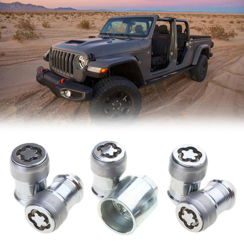 Heavy Duty Wheel Locking Lug Nut Kit For Auto Techs And Adventure Buffs M14x1.5 Anti-Theft Security Bolt Set With Easy Install Design To Keep Your Wheels Locked Tight And Safe On Any Trail Or Highway Drive, shown with Jeep and steel lug nuts