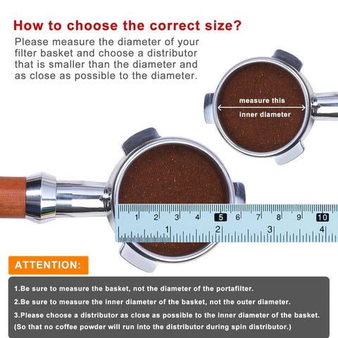 Image showing measurement instructions for Dual Head Espresso Distributor And Tamper For 53mm And 54mm Portafilters.