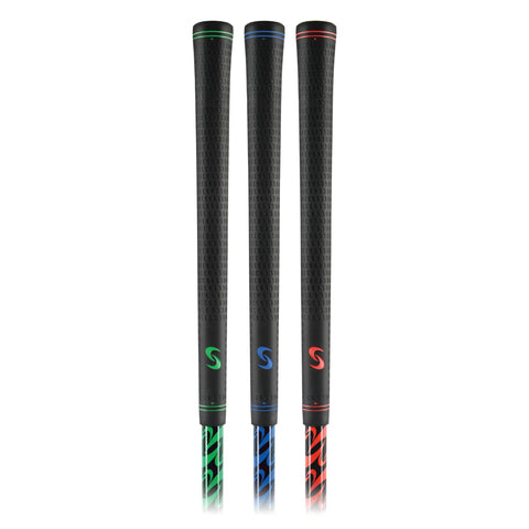 Golf Swing Speed Trainer System To Get Longer Drives Through Overspeed Training With CNC Milled Weighted Sticks in green, blue, red