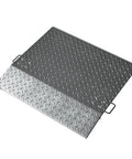 Rock Solid Aluminum Dock Plate 24 X 36 Inch Ramp With 3600 Pounds Capacity, diamond tread design, grippy handles for utility carts.