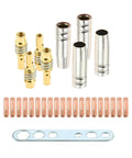 Premium 29 Pc Mig Welder Consumable Set Featuring Contact Tips, brass nozzles, copper diffusers for Mb15 torch.