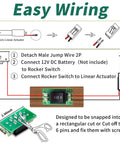 Compact 12V DC Linear Actuator Kit With Controller diagram showing easy wiring with rocker switch and mounting instructions