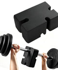 Adjustable Bench Press Blocks 2 3 4 5 Board Set For Home Gym Training, durable black EVA foam, shown on barbell and standalone.