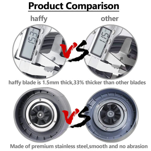 Product comparison of Heavy Duty Blender Blade Replacement With O Ring Sealing Gasket Cross Style Stainless Steel Blade Compatible With 600W And 900W Blenders Premium Food Grade Construction Easy Install Long Lasting Performance, showing blade thickness and quality difference.