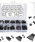 Sweet 410 Piece M2 Metric Machine Screw Kit With Black Button Head Allen Cap Bolts Nuts And Washers Made Tough Grade 10.9 Alloy Steel Includes Hex Key Perfect For Heavy Duty Repairs And Custom Builds With Top Notch Durability And Strength., M2 screw kit in storage case with hex key, bolts, nuts, and washers