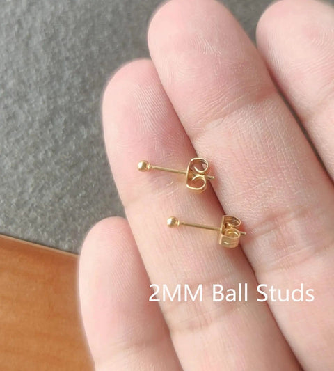 Tiny 2mm Ball And CZ Stud Earrings Set Six Pairs Pack Hypoallergenic Surgical Steel Mini Cubic Zirconia Dot Studs For Women And Men Perfect For Cartilage Helix Second And Third Piercings Everyday Wear, 2mm gold ball studs