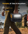 Person carrying a 600W Portable Power Station With 268.8Wh Lifepo4 Battery And Pure Sine Wave Output, size 9.4x8.1x7.2in.