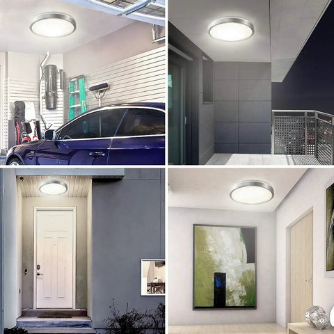16 Inch LED Motion Sensor Ceiling Light With 23W 1200LM Daylight Sensor For Indoor Use No Fuss Easy Install In Hallways Pantry Garage Balcony Porch Basement 3000K Warm White Motion Activated Ceiling Fixture in various indoor settings