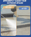 Upgraded Jet Nozzle Power Washer cleaning patio before and after, showing effective dirt removal and hydro jet cleaning power.