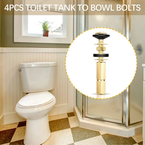 Heavy Duty Toilet Tank Bolt Kit 4 Pack Stainless Bolts Brass Nuts Easy Install in bathroom setting