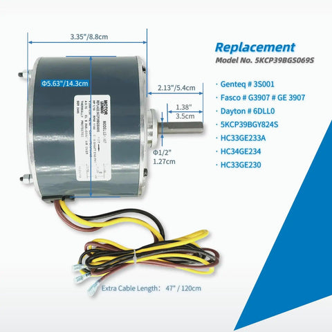 Condenser Fan Motor Replacement For Your AC Upgrade Plug-And-Play One-Tenth HP 1100 RPM 208-230V 60Hz 48 Frame CCW Rotation