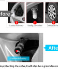 Before and after comparison of aluminum tire valve stem caps 4 pack for Audi S Line models, showing corrosion protection and enhanced look.