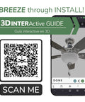 3D interactive guide for Top Tier 52 Inch Indoor Ceiling Fan With Bright Integrated Led Lighting, featuring QR code for setup.