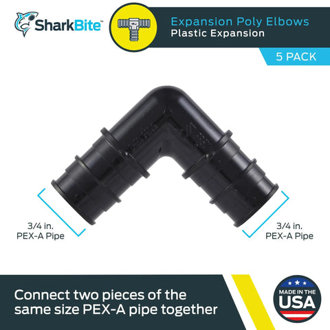 Three Quarter Inch PEX A Expansion 90 Degree Elbow Fitting Pack Of 5 Made In USA Plastic Plumbing Fittings for PEX A Tubing