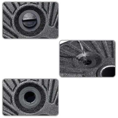Close-up of Water Filled Umbrella Base Stand For Patio And Outdoor Use, showing fill hole and textured black surface