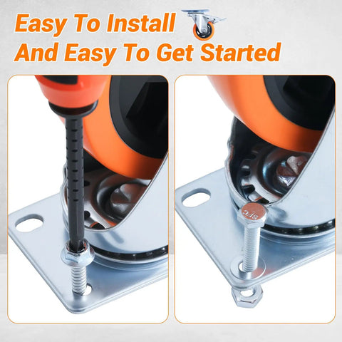 Installation of 3 Inch Caster Wheels Set of 4 with Brakes, Quiet Polyurethane Casters for Shelves Gates Toolboxes, Heavy Duty Workhorse