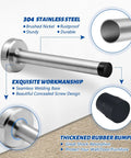 Heavy Duty 6 Inch Wall Door Stopper Set Premium Stainless Steel Brushed Nickel Finish with thick rubber bumper feature