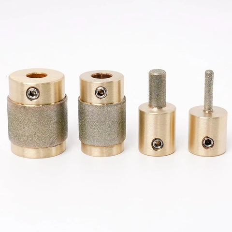 4 Pack Diamond Grinder Bits For Glass And Tile, Four Sizes One Inch, Three Quarter Inch, One Quarter Inch, One Eighth Inch, 118 Degree Split Point, Titanium Coated Brass Core, Includes 4 Allen Wrenches For DIY Stained Glass, Tile, And Stone Projects