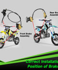 Image showing pit bike front brake and 12mm rear hydraulic disc caliper assembly for SSR 125cc 110cc Tao Tao Coolster Roketa X Pro bikes.