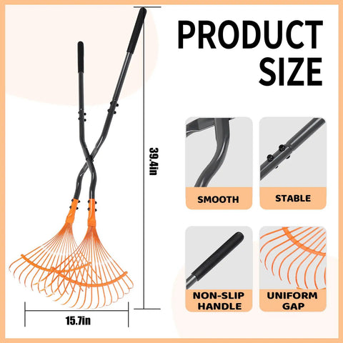 Leaf Grabber Rake With Long 36 Inch Handle For Easy Lawn Cleanup Heavy Duty Garden Tool With Flexible Tines That Open Wide To Scoop Debris And Close Tight Black And Orange Finish Back Saving Design