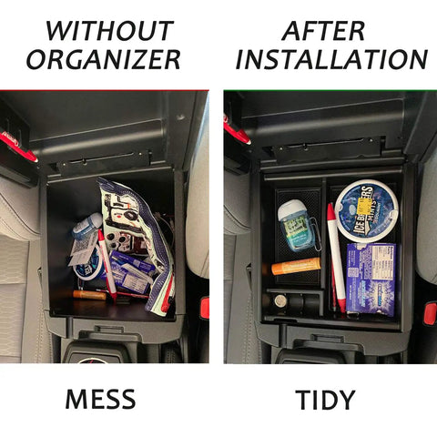 Center Console Organizer Tray For Toyota Tacoma 2016 2017 2018 2019 2020 2021 2022 2023 ABS Material Black trim installation comparison