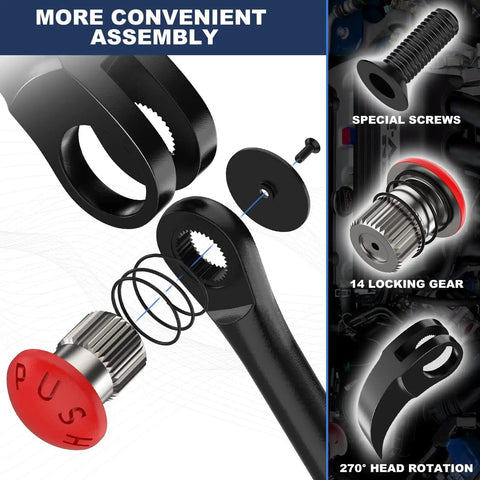 Indexing Pry Bar Set Built Tough For Mechanics with 14 locking gear and 270-degree head rotation for demolition and prying