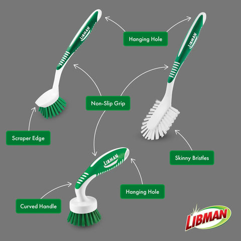 Ultimate Scrub Brush Kit Three Piece All Purpose Cleaning Set For Kitchen Sinks Basins And Dishes With Tough Nylon And Polymer Bristles And Easy Grip Handles For Quick Deep Cleaning