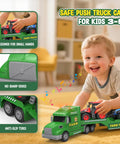 Child playing with Large 27 Inch Farm Truck Toy Set With Two Tractors And A 3 In 1 Inertia Powered Transport Vehicle With Lights And Realistic Sounds