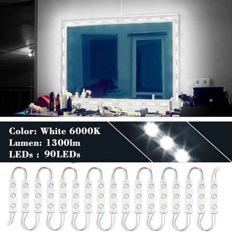 LED Vanity Mirror Lights With RF Remote, Dimmable Hollywood Style 13ft LED Strip For Full Body and Vanity, 6000K White Light