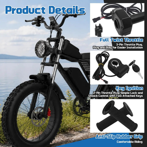Q20 Full Twist Throttle Replacement For Ridstar Q20 Electric Dirt Bike And Sur Ron E Bike, throttle grip cable, ignition switch