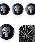 Badass Metal Skull Wheel Center Caps 4 Piece Set Waterproof Self Adhesive Aluminum Hub Covers For Your Rig showing three hub caps.