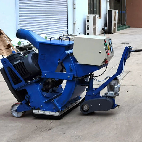 Heavy Duty Concrete Shot Blasting Equipment for Floor Preparation and Surface Refinement, High Power Floor Shot Blaster for Construction Sites, Warehouses and Commercial Buildings, blue steel machine