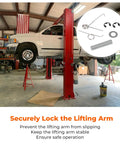 Two Pack Latch Shaft Heavy Duty Safety Spring Kit For Rotary Two Post Car Lifts Fits SPO7 SPOA7 SPO9 SPOA9 SPO10 SPOA10 Replaces FJ782-34 FJ7566-10 FJ7382-9 41388 4141 shown with a vehicle lifted in a garage workshop