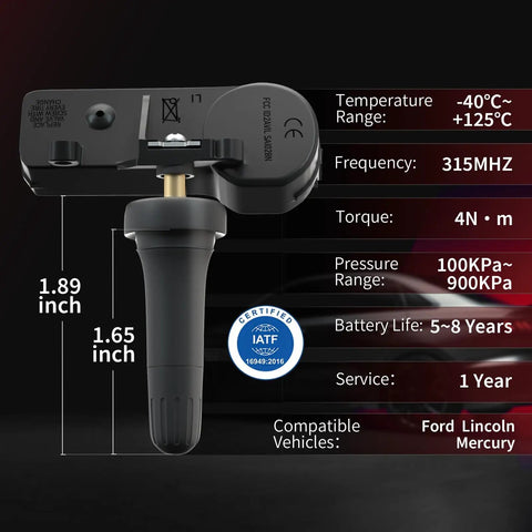 Ford F Series TPMS Sensors Pre Programmed Replacement For F150 F250 F350 And Escape OE Spec 9L3Z-1A189-A No Hassle Install Ready To Activate With Scan Tool showing 315MHz sensor