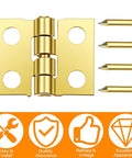 Gold mini hinge with screws, ideal for DIY projects like wooden boxes and dollhouse models. Part of the Mini Hinges Craft Set For DIY Projects For DIYers 50 Pcs With Screws Included Smooth Shaft For Wooden Boxes Dollhouse Models Small Boxes 0.39 By 0.31 Inches Great For Crafts Guduling.