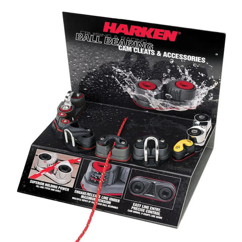 Display of Premium Sailing Carbo-Cam Ball Bearing Cam Cleat For Fast, Secure Line Holding And Instant Release, multi-bearing design