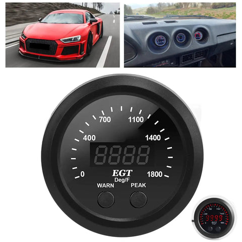 Ultra Thin Exhaust Gas Temperature Gauge 0 To 1800F Pyrometer With Red LED Display For Diesel Trucks Anti Vibration EGT Sensor Kit Compact Auto Gauge For Real Time Monitoring On The Go installed in dashboard 52mm gauge