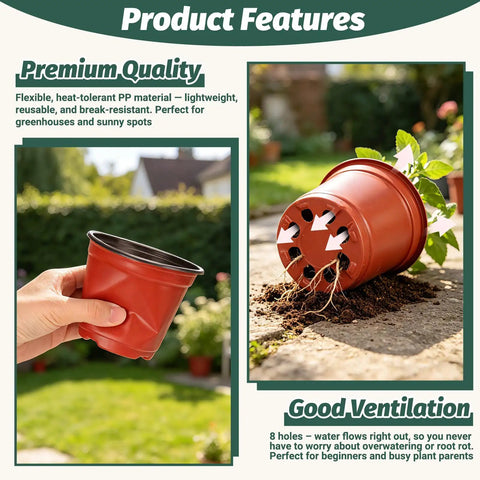 4 Inch Nursery Pots 100 Pack Plastic Seedling Pots With Drainage Holes For Easy Seed Starting And Transplanting, two views