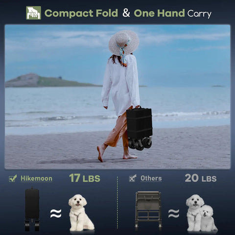 Person carrying a folded Beast 150L Collapsible Wagon Cart With 420Lb Heavy Duty Frame, All Terrain Wheels on the beach.