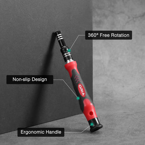 61 In 1 Precision Screwdriver Kit With 57 Bits And Flexible Shaft Extension Rod Pro Grade Repair Tools in red, ergonomic handle shown.