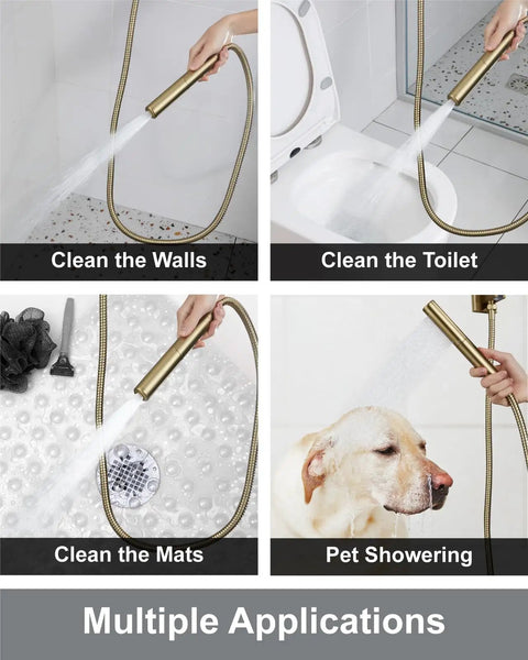 Big Splash 12 Inch Brushed Gold Shower System With Square Rainfall Head And Handy Handheld Sprayer Delivering Killer High Pressure Water Flow Even In Weak Lines Because It Just Hits Different