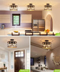 Industrial Farmhouse Dope Semi Flush Mount Ceiling Light Fixture With White Wood Grain Metal Cage in kitchen, entryway, dining room